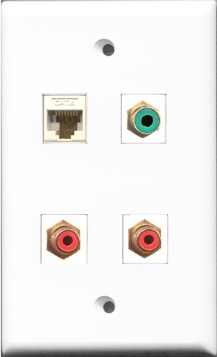 RiteAV - 2 Port RCA Red and 1 Port RCA Green and 1 Port Cat6 Ethernet White Wall Plate