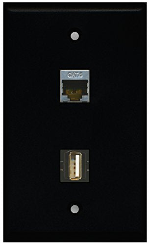 RiteAV - Black 1 Port USB A-A 1 Port Shielded Cat6 Ethernet Wall Plate