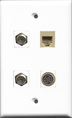 RiteAV - 2 Port Coax Cable TV- F-Type and 1 Port Phone RJ11 RJ12 Beige and 1 Port S-Video Wall Plate