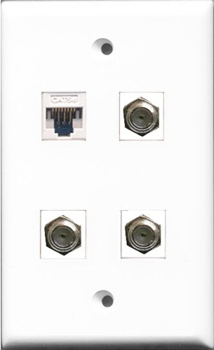RiteAV - 3 Port Coax Cable TV- F-Type and 1 Port Cat5e Ethernet White Wall Plate