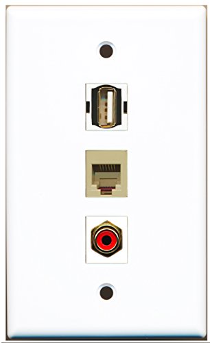 RiteAV - 1 Port RCA Red and 1 Port USB A-A and 1 Port Phone RJ11 RJ12 Beige Wall Plate
