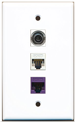 RiteAV - 1 Port 3.5mm 1 Cat5e Ethernet White 1 Cat5e Ethernet Purple Wall Plate