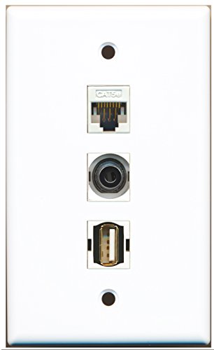 RiteAV - 1 Port USB A-A and 1 Port 3.5mm and 1 Port Cat5e Ethernet White Wall Plate