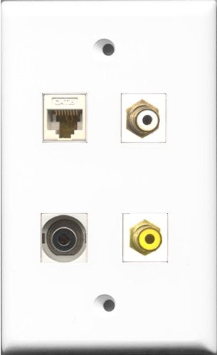 RiteAV 1 Port RCA White and 1 Port RCA Yellow and 1 Port 3.5mm and 1 Port Cat6 Ethernet White Wall Plate