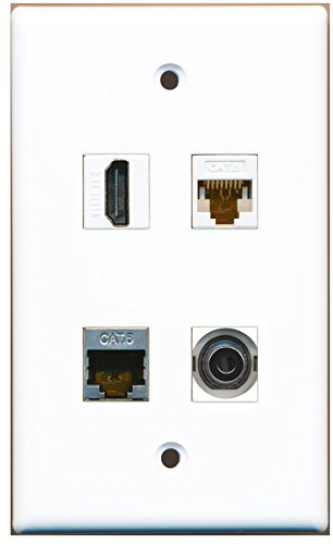 RiteAV - 1 Port HDMI 1 Port Shielded Cat6 Ethernet 1 Port 3.5mm 1 Port Cat6 Ethernet White Wall Plate