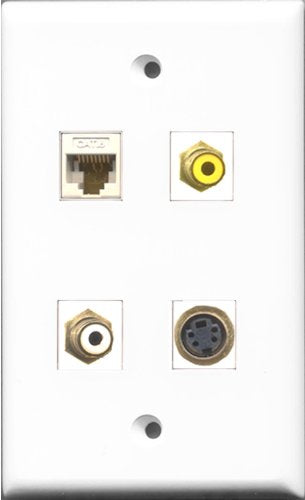 RiteAV 1 Port RCA White and 1 Port RCA Yellow and 1 Port S-Video and 1 Port Cat6 Ethernet White Wall Plate