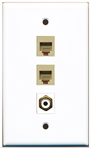 RiteAV - 1 Port RCA White 2 Port Phone RJ11 RJ12 Beige Wall Plate