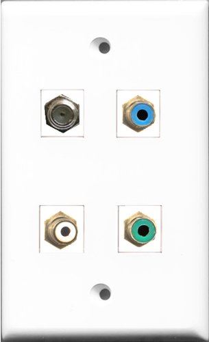RiteAV 1 Port RCA White and 1 Port RCA Green and 1 Port RCA Blue and 1 Port Coax Cable TV- F-Type Wall Plate