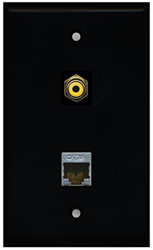 RiteAV - Black 1 Port RCA Yellow 1 Port Cat6a Wall Plate