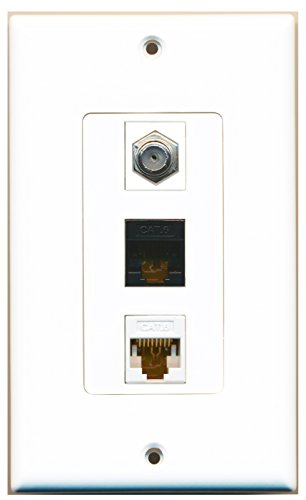 RiteAV - 1 Port Coax Cable TV- F-Type and 1 Port Cat6 Ethernet White and 1 Port Cat6 Ethernet Black Decorative Wall Plate Decorative