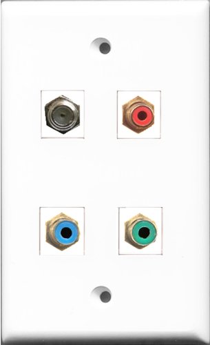 RiteAV 1 Port RCA Red and 1 Port RCA Green and 1 Port RCA Blue and 1 Port Coax Cable TV- F-Type Wall Plate