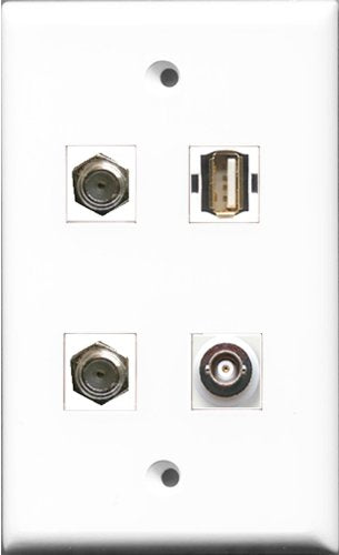 RiteAV - 2 Port Coax Cable TV- F-Type and 1 Port USB A-A and 1 Port BNC Wall Plate