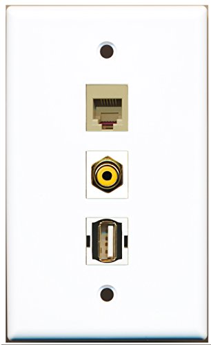 RiteAV - 1 Port RCA Yellow and 1 Port USB A-A and 1 Port Phone RJ11 RJ12 Beige Wall Plate