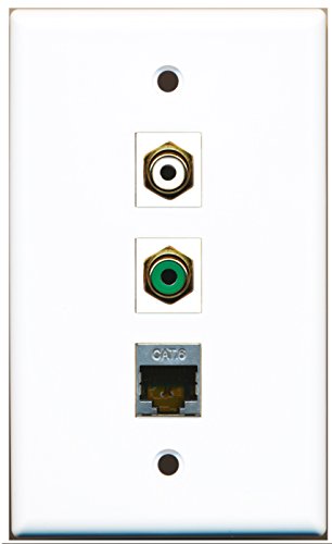 RiteAV - 1 Port RCA White and 1 Port RCA Green and 1 Port Shielded Cat6 Ethernet Wall Plate