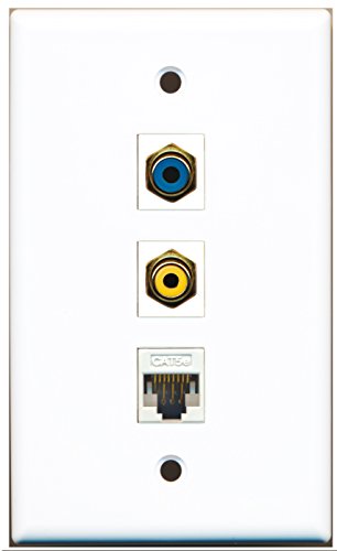 RiteAV - 1 Port RCA Yellow and 1 Port RCA Blue and 1 Port Cat5e Ethernet White Wall Plate