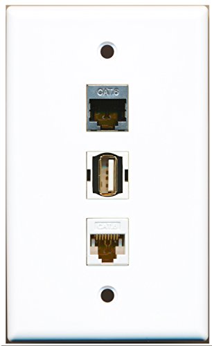 RiteAV - 1 Port USB A-A and 1 Port Shielded Cat6 Ethernet and 1 Port Cat6 Ethernet White Wall Plate