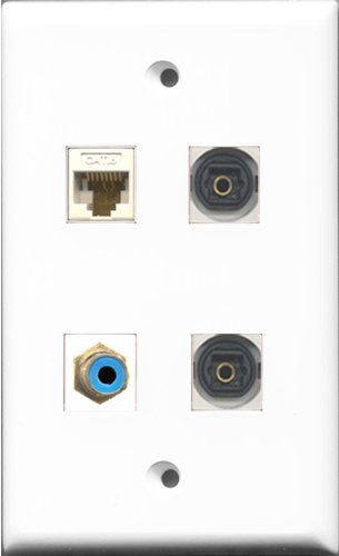 RiteAV 1 Port RCA Blue 2 Port Toslink and 1 Port Cat6 Ethernet White Wall Plate