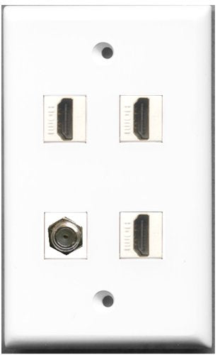 RiteAV - 3 Port HDMI 1 Port Coax Cable TV- F-Type Wall Plate