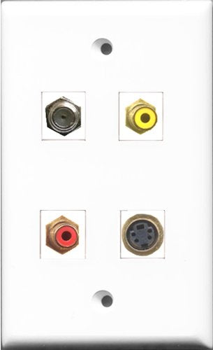 RiteAV 1 Port RCA Red and 1 Port RCA Yellow and 1 Port Coax Cable TV- F-Type and 1 Port S-Video Wall Plate