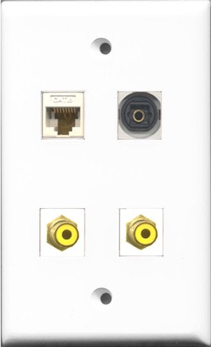 RiteAV - 2 Port RCA Yellow and 1 Port Toslink and 1 Port Cat6 Ethernet White Wall Plate