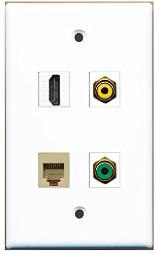 RiteAV - 1 Port HDMI 1 Port RCA Yellow 1 Port RCA Green 1 Port Phone RJ11 RJ12 Beige Wall Plate