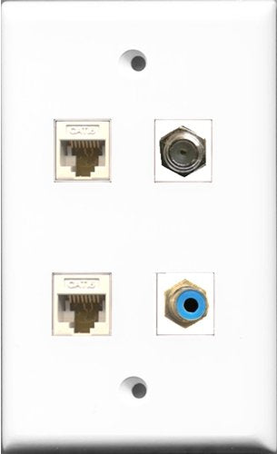 RiteAV 1 Port RCA Blue and 1 Port Coax Cable TV- F-Type 2 Port Cat6 Ethernet White Wall Plate