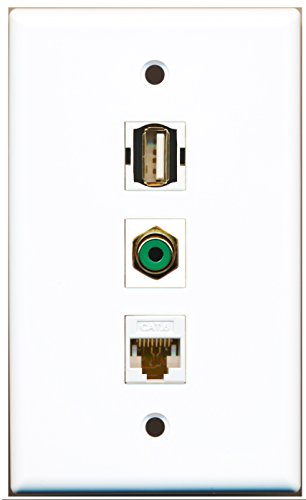 RiteAV - 1 Port RCA Green and 1 Port USB A-A and 1 Port Cat6 Ethernet White Wall Plate