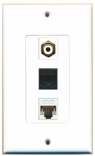 RiteAV - 1 Port RCA White and 1 Port Cat5e Ethernet White and 1 Port Cat5e Ethernet Black Wall Plate Decorative