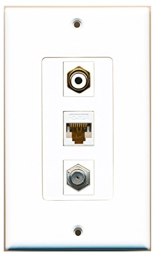 RiteAV - 1 Port RCA White and 1 Port Coax Cable TV- F-Type and 1 Port Cat6 Ethernet White Decorative Wall Plate Decorative