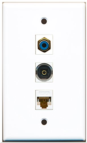 RiteAV - 1 Port RCA Blue and 1 Port Toslink and 1 Port Cat6 Ethernet White Wall Plate