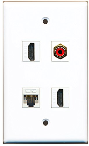 RiteAV - 2 Port HDMI 1 Port RCA Red 1 Port Cat5e Ethernet White Wall Plate