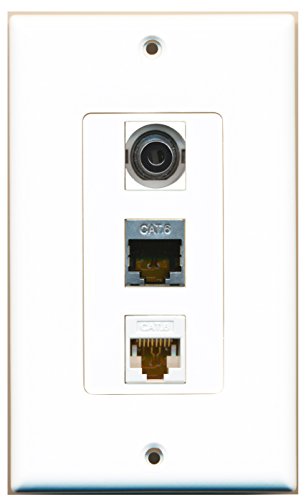 RiteAV - 1 Port Shielded Cat6 Ethernet and 1 Port 3.5mm and 1 Port Cat6 Ethernet White Decorative Wall Plate Decorative