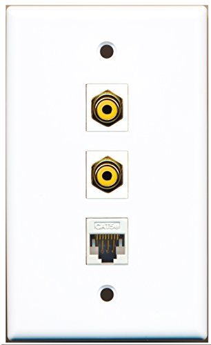 RiteAV - 2 Port RCA Yellow and 1 Port Cat5e Ethernet White Wall Plate