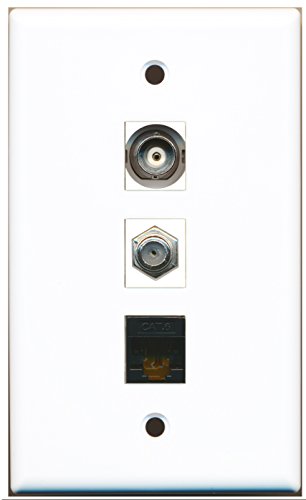 RiteAV - 1 Port Coax Cable TV- F-Type and 1 Port BNC and 1 Port Cat6 Ethernet Black Wall Plate