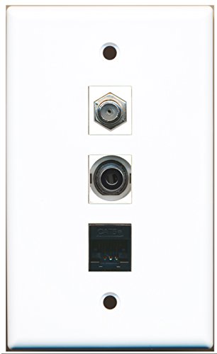 RiteAV - 1 Port Coax Cable TV- F-Type and 1 Port 3.5mm and 1 Port Cat5e Ethernet Black Wall Plate