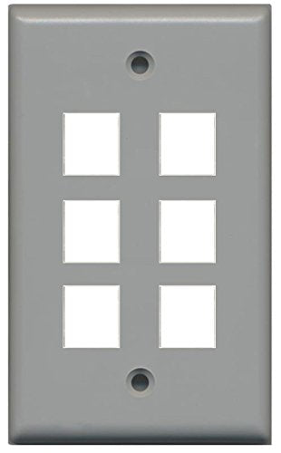 RiteAV Blank Wall Plate for Keystone Jacks - Gray 1 Gang 6 Port