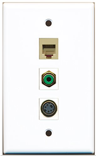 RiteAV - 1 Port RCA Green and 1 Port Phone RJ11 RJ12 Beige and 1 Port S-Video Wall Plate