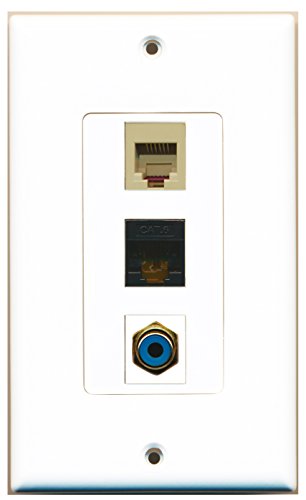 RiteAV - 1 Port RCA Blue and 1 Port Phone RJ11 RJ12 Beige and 1 Port Cat6 Ethernet Black Decorative Wall Plate Decorative