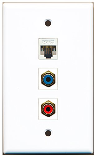 RiteAV - 1 Port RCA Red and 1 Port RCA Blue and 1 Port Cat5e Ethernet White Wall Plate
