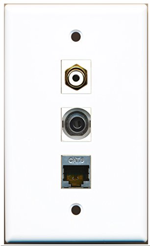 RiteAV - 1 Port RCA White and 1 Port Shielded Cat6 Ethernet and 1 Port 3.5mm Wall Plate
