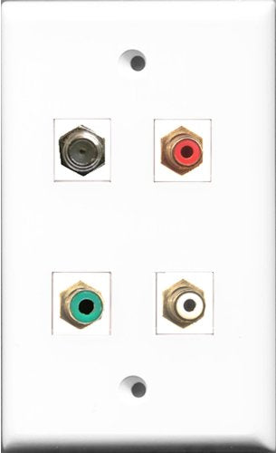 RiteAV 1 Port RCA Red and 1 Port RCA White and 1 Port RCA Green and 1 Port Coax Cable TV- F-Type Wall Plate