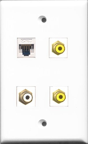 RiteAV 1 Port RCA White 2 Port RCA Yellow and 1 Port Cat5e Ethernet White Wall Plate