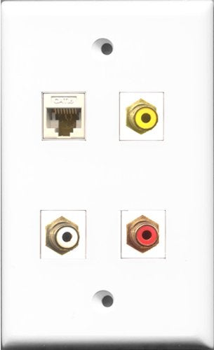 RiteAV 1 Port RCA Red and 1 Port RCA White and 1 Port RCA Yellow and 1 Port Cat6 Ethernet White Wall Plate