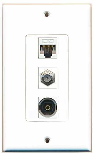 RiteAV - 1 Port Coax Cable TV- F-Type and 1 Port Toslink and 1 Port Cat5e Ethernet White Decorative Wall Plate Decorative