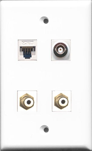RiteAV - 2 Port RCA White and 1 Port BNC and 1 Port Cat5e Ethernet White Wall Plate