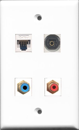 RiteAV 1 Port RCA Red and 1 Port RCA Blue and 1 Port Toslink and 1 Port Cat5e Ethernet White Wall Plate