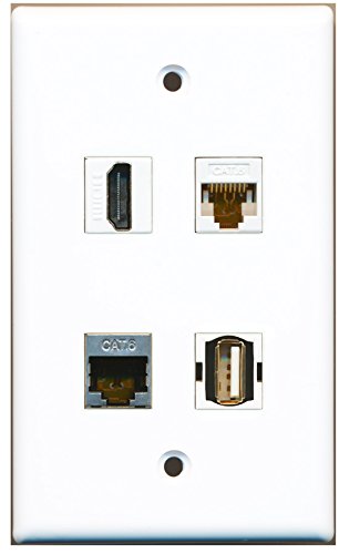 RiteAV - 1 Port HDMI 1 Port USB A-A 1 Port Shielded Cat6 Ethernet 1 Port Cat6 Ethernet White Wall Plate