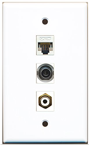 RiteAV - 1 Port RCA White and 1 Port 3.5mm and 1 Port Cat5e Ethernet White Wall Plate