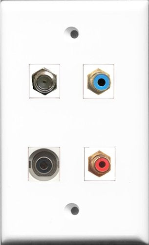 RiteAV 1 Port RCA Red and 1 Port RCA Blue and 1 Port Coax Cable TV- F-Type and 1 Port 3.5mm Wall Plate