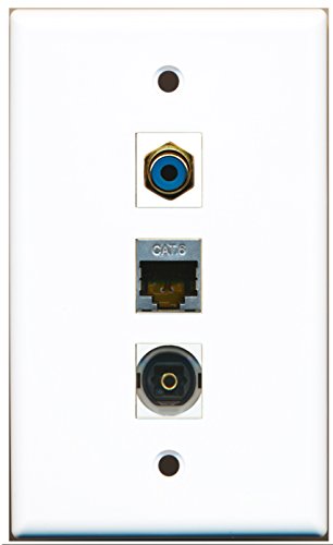 RiteAV - 1 Port RCA Blue and 1 Port Shielded Cat6 Ethernet and 1 Port Toslink Wall Plate